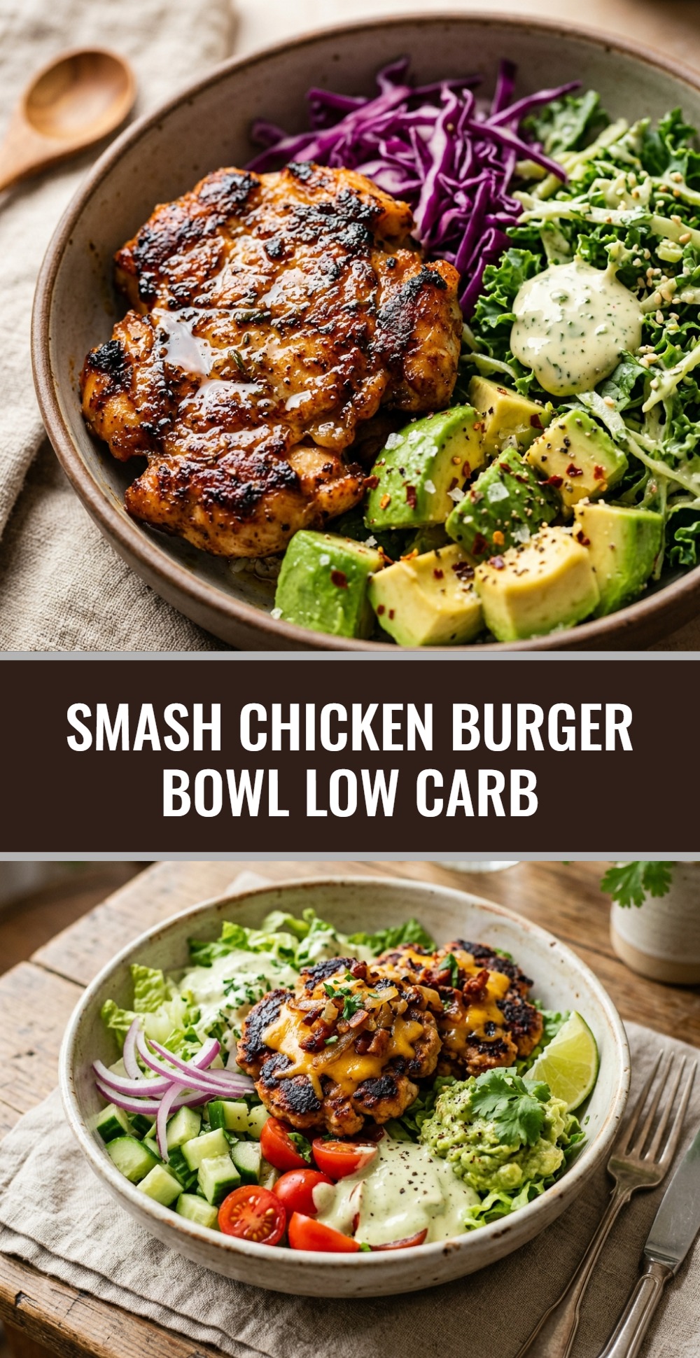 Smash Chicken Burger Bowl Low Carb