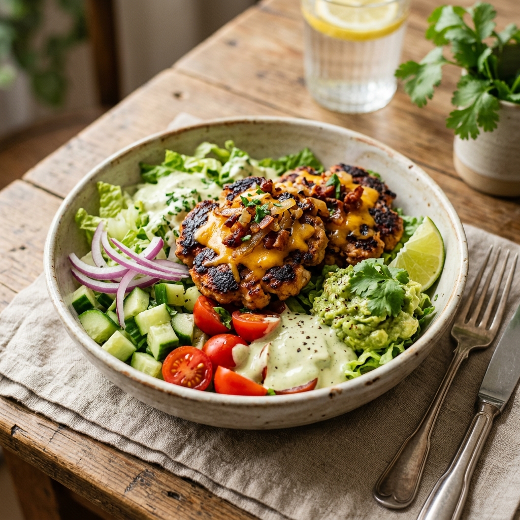 Smash Chicken Burger Bowl Low Carb