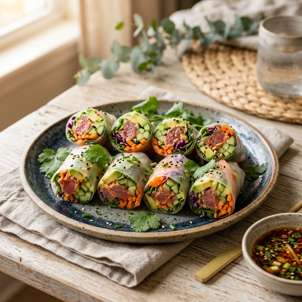 Spicy Tuna Rice Paper Rolls High Protein